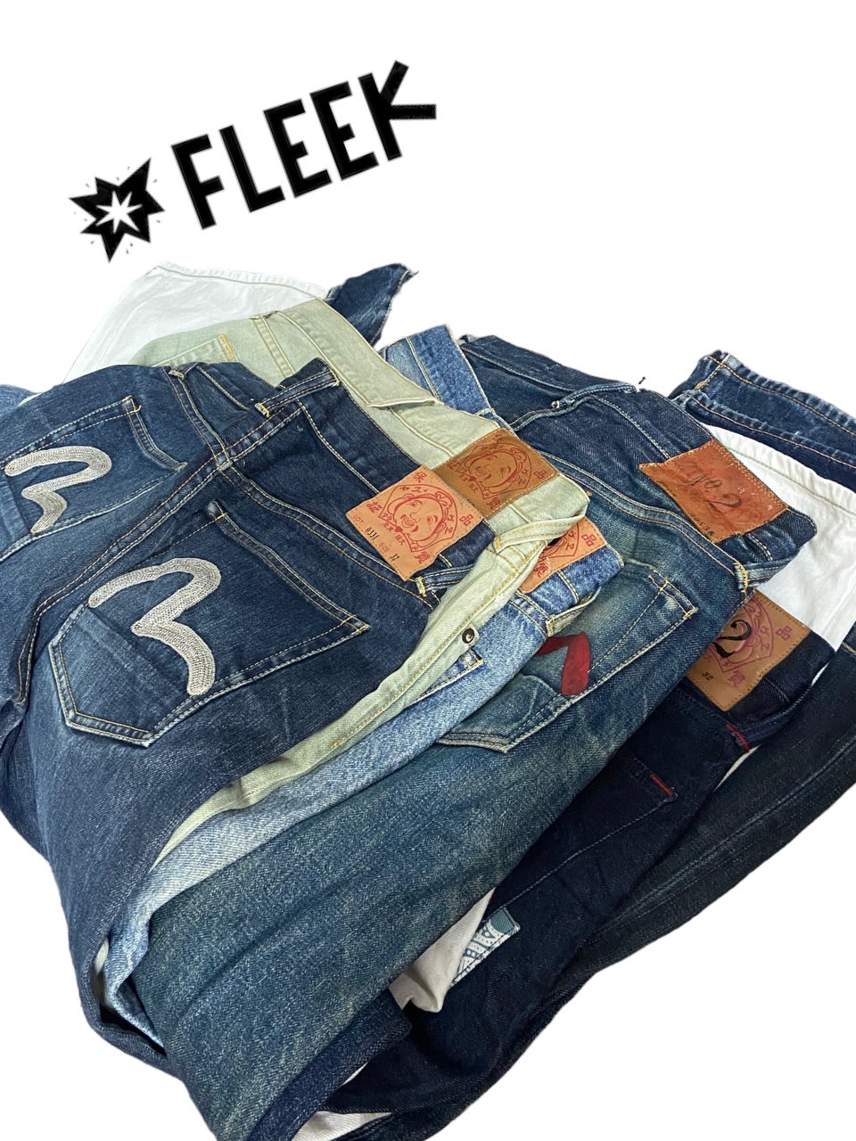 Evisu Jeans Denim including 1 RARE Hemp Piece and 1 short - 10 Pieces