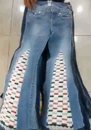 HE018 Y2K Exclusive Reworked True Religion Crochet Flare Jeans