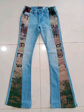 Reworked Ladies Y2K Flared Pants made using Vintage/Y2K Denim Pants, Style-CR929