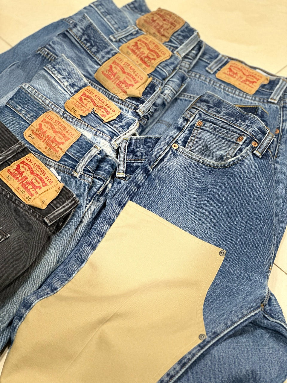 Reworked Men Levis 501 Double Knee made using Men Levis 501 Vintage Jeans, Style # CR043.