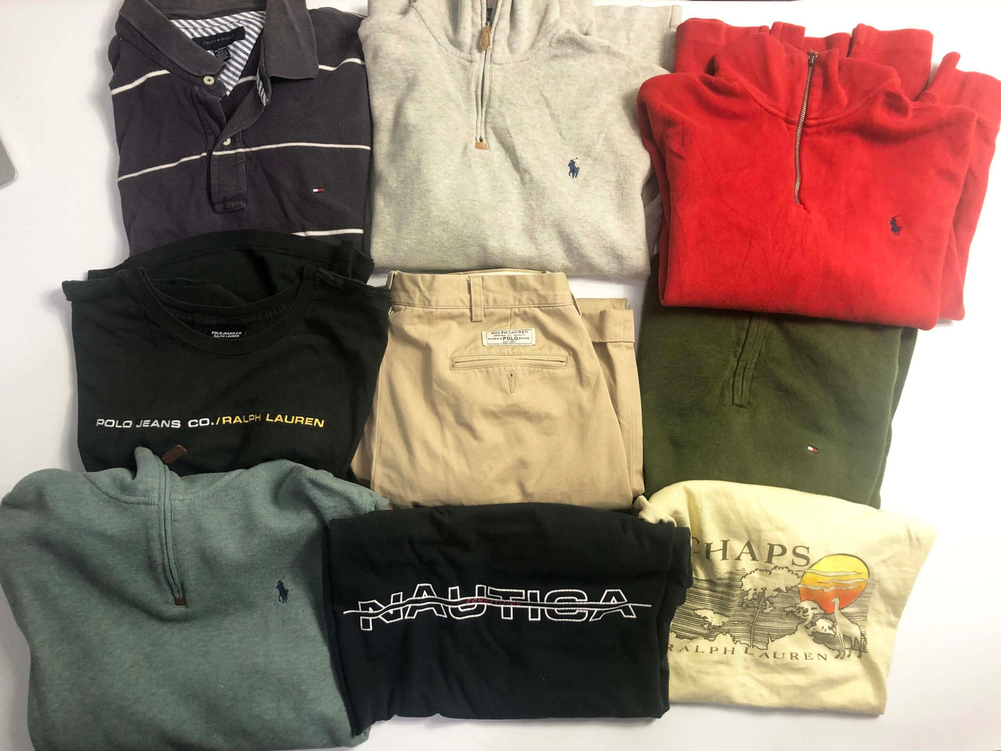BOX62: Premium tommy, nautica and polo branded hoodies, sweatshirts, pants & tee wholesale bundle-9 piece