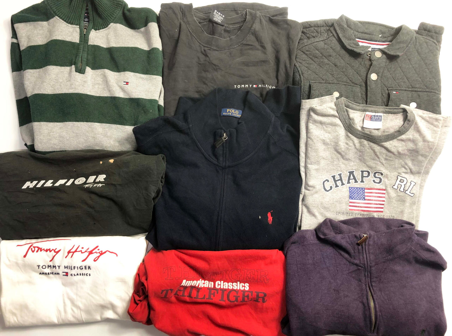 BOX60: Premium tommy, nautica and polo branded hoodies, sweatshirts & tee wholesale bundle- 9 Piece