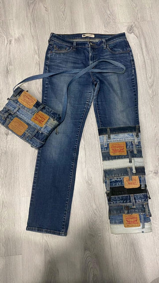 Reworked Ladies Set of Levis Denim Pants and Handbag made using Ladies Levis Vintage Denim Pants, Style # CR062