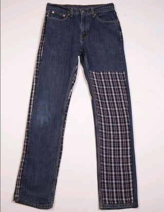 Reworked Men Denim Checker Denim Pants made using Lee, Levis and Wrangler Vintage Denim Pants, Style-CR010