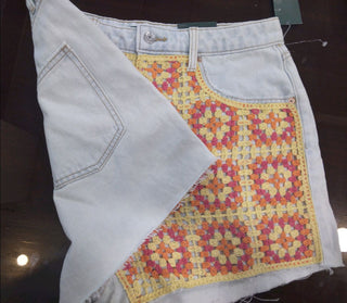 Reworked Ladies Sexy Shorts with colorful insert made using Ladies Vintage Sexy Shorts, Style # CR799.