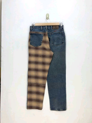 Reworked Men Denim Checkers Pants made using Men Lee, Levis and Wrangler Vintage Denim Pants, 30 pieces Style # CR223