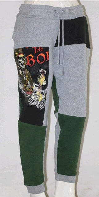 Reworked Printed Panel Sweat Pants made using Nike, Puma, Fila, Reebok and Other Sports Branded Vintage Trousers, Style-CR789