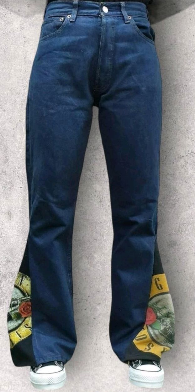 Reworked Ladies Denim Flare Music Pants made using Ladies Levis, True Religion, Miss Me Jeans and Other Vintage Denim Pants, Style # CR879
