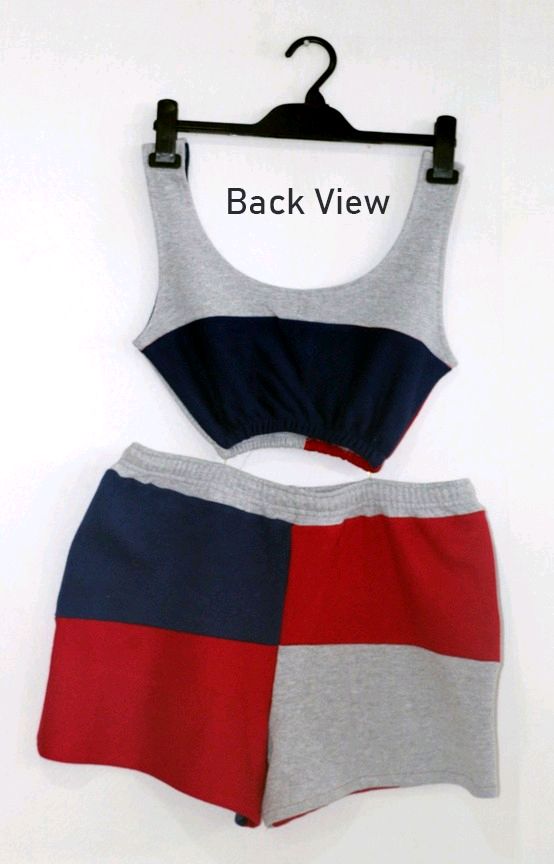 Reworked Ladies Set of Crop Top and Shorts made using Nike, Puma, Fila, Under Armour, Champion and Other Vintage Trousers, Style # CR858.