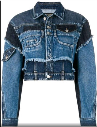 Reworked Girls/Ladies Denim Jacket made using Vintage Denim Jackets and Denim Pants, Style # CR417.
