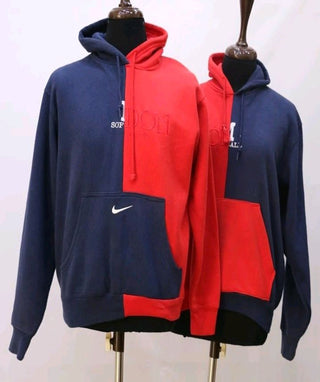 Reworked Men Half and Half Hoodies made using Nike, Puma, Fila, Rebook, Tommy and Other Vintage Hoodies,20 pcs Style # CR129.