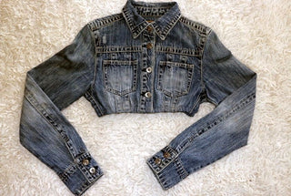 Reworked Ladies Denim Crop top made using unbranded Denim Jackets, Style # CR099